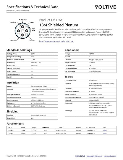 Voltive 18/4 Shielded Low Voltage Wire, Plenum CL3P, 500ft - Image 6