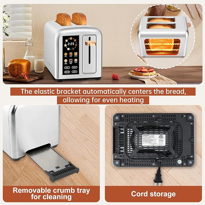 SEEDEEM Toaster 2 Slice with Touch Screen, Faster Heating Speed, 7 Shade Setting - Image 5