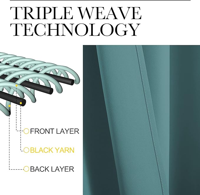NICETOWN Window Curtains for Bedroom, Sea Teal, 2 Panels, W42 x L48 -Inch - Image 3