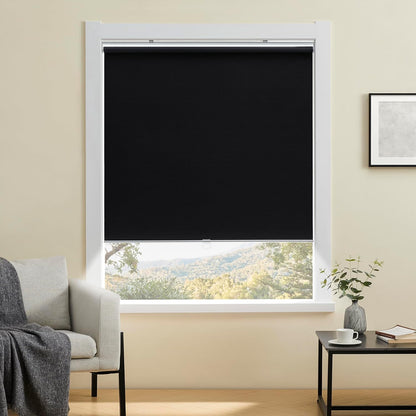 Cordless 100% Blackout Roller Shades for Windows,UV Protection Pull Down Shades,Room Darkening Door Blinds Thermal Insulated Fabric for Home Office and Bedroom(16" W x 72" H,Black)