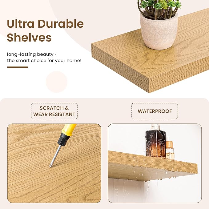 30in Floating Shelves for Wall, 2 Pack Long Wall Mounted Engineered Wood Shelves - Image 4