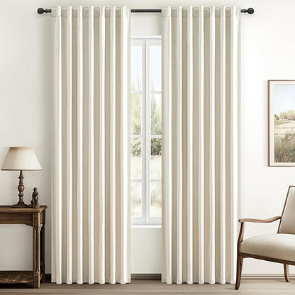 Warm Cream Thick Linen Black Out Curtains 84 Inch Long by QJMYDECO