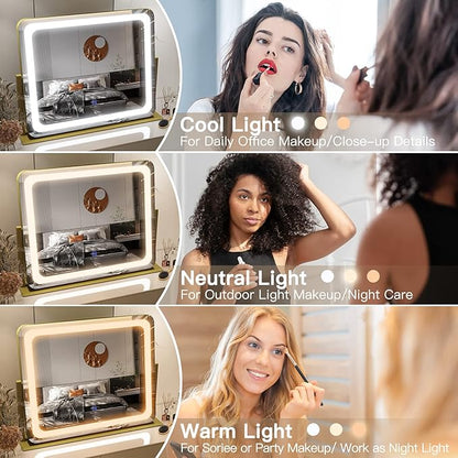 FENNIO Gold Vanity Mirror with Lights 22"x19", LED Lighted Makeup Mirror - Image 2