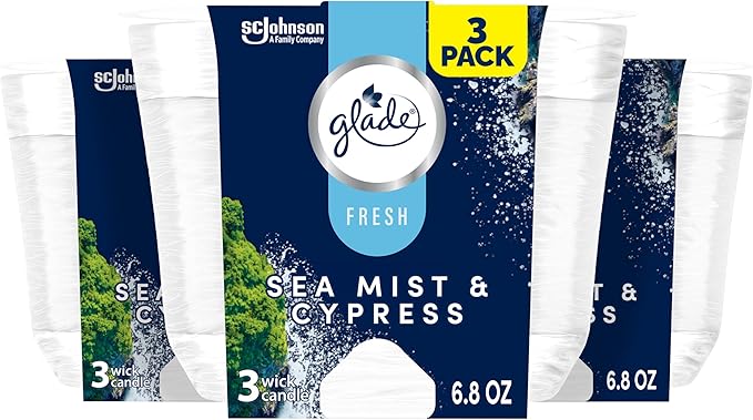 Glade 3-Wick Scented Candle Jar, Sea Mist & Cypress, Air Freshener Infused by Glade