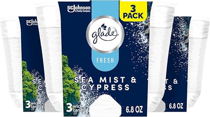 Glade 3-Wick Scented Candle Jar, Sea Mist & Cypress, Air Freshener Infused by Glade