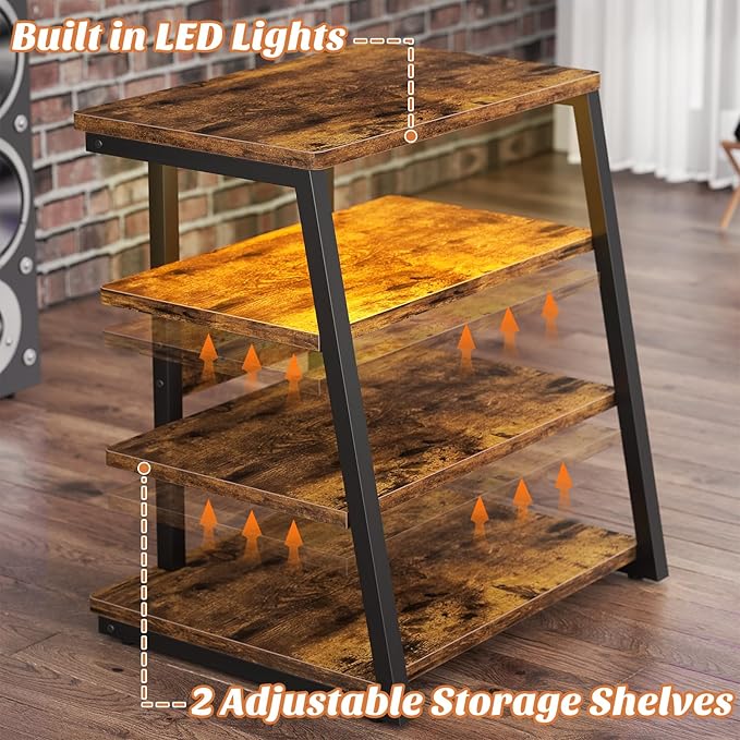 Besiost AV Media Stand with Outlets, Media Console with LED Lights, Stereo - Image 6