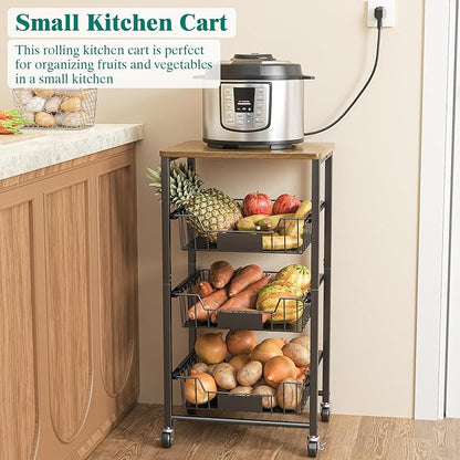 Kitchen Storage Cart with Wheels, 4-Tier Metal Utility Rolling Cart Fruit - Image 3