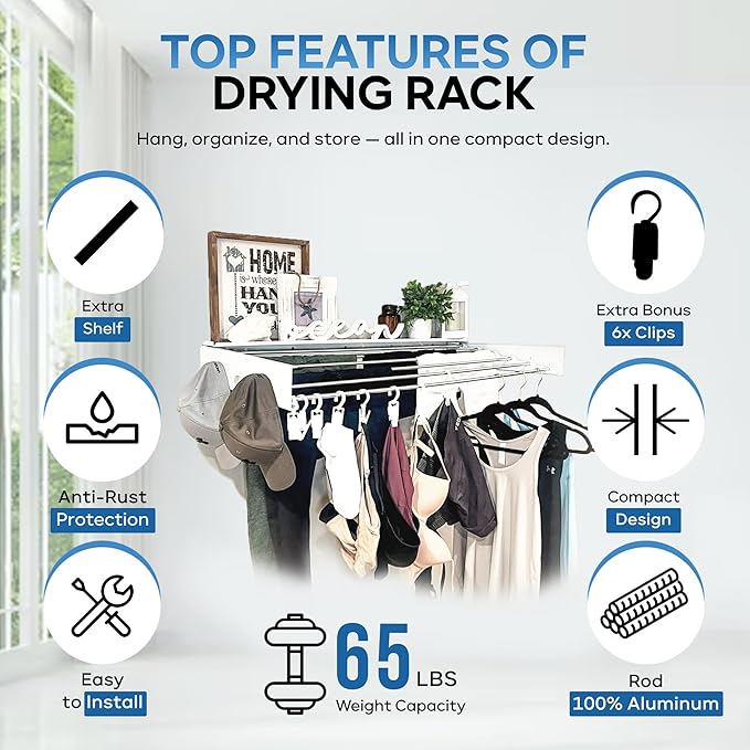 40" Premium Aluminium Foldable Clothes Drying Rack Included Shelf - Image 2