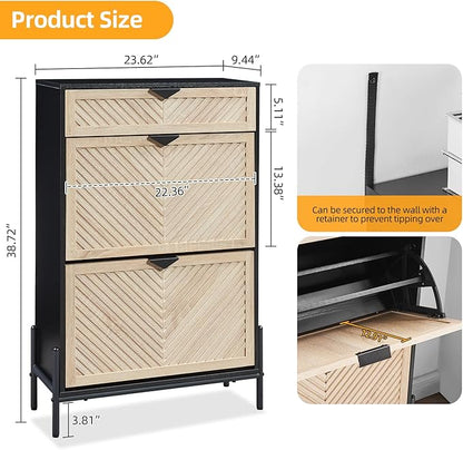 Shoe Cabinet Storage with 2 Flip Drawers, Narrow Hidden Shoes Organizer Cabinet - Image 2