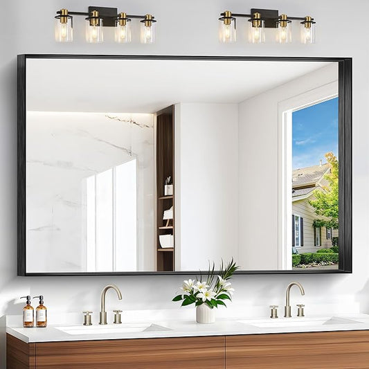Black Bathroom Mirror, 36x48 Inch Rectangular Deep Frame Mirror, Large Wall by Unknown