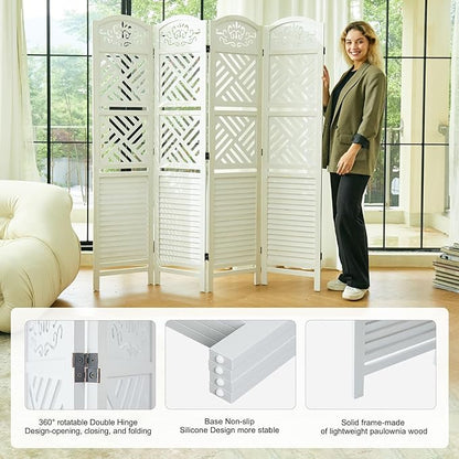 Svimi Room Divider with Shelves, 68.9inch Wood Carved and Louvered Wall Divider - Image 2