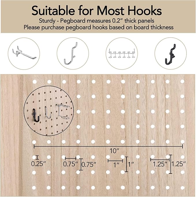 Wnutrees 4 Panel Pegboard Display, 5 Ft Wood Folding Privacy Screens Room - Image 6