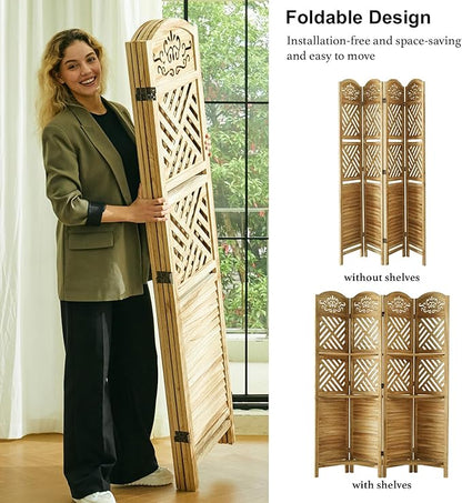 Svimi Room Divider with Shelves, 68.9inch Wood Carved and Louvered Wall Divider - Image 3