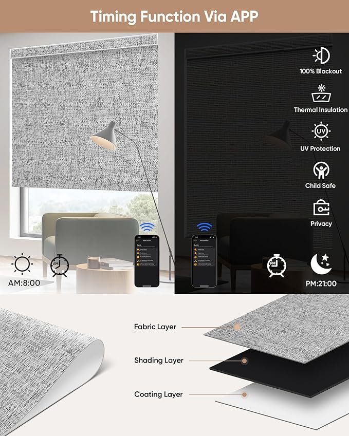Kincmo Motorized Blinds with Remote, 100% Blackout Motorized Roller Shades Work - Image 4