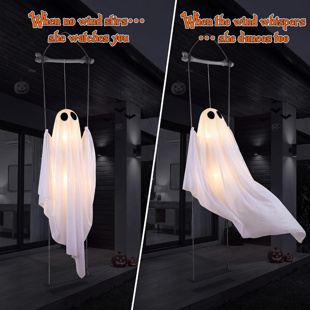 Halloween Decorations Outdoor Indoor, 5 FT Large Pre-Assembled Swinging Ghost...