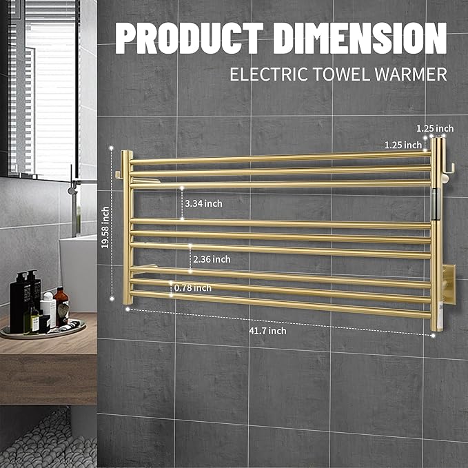 K&KALONZO Towel Warmer for Bathroom, Wall-Mounted 9-Bar Heated Towel Rack - Image 6