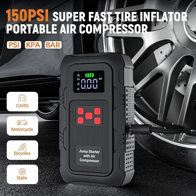 HPBS 6000A Jump Starter with Air Compressor, Portable Car Battery Jump Starter - Image 4