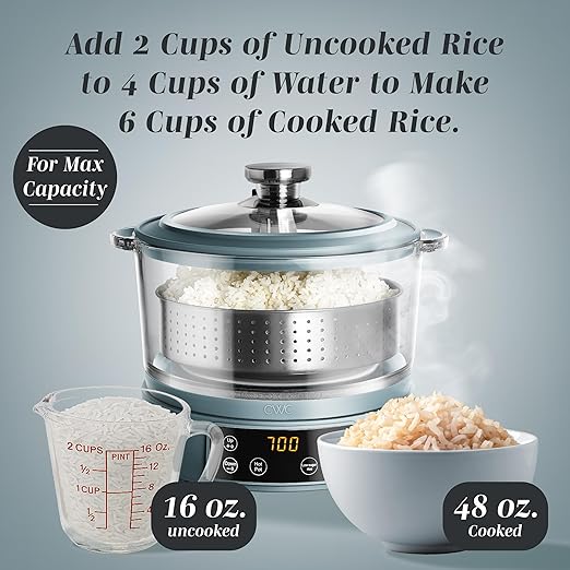 COOK WITH COLOR 3L Glass Mini Low Carb Rice Cooker – Holds 2 Cups Raw/Makes 6 - Image 5