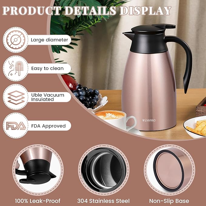 51 Oz Thermal Coffee Carafe, Stainless Steel Insulated Vacuum coffee crafts to - Image 6
