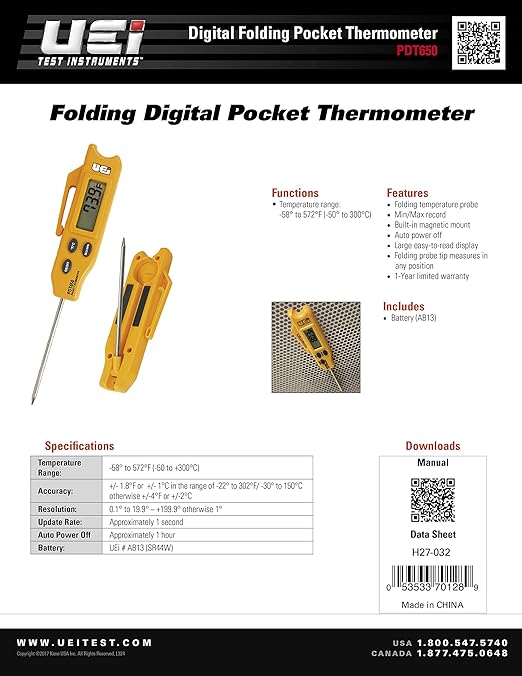 UEi Test Instruments PDT650 Folding Pocket Digital Thermometer - Image 4
