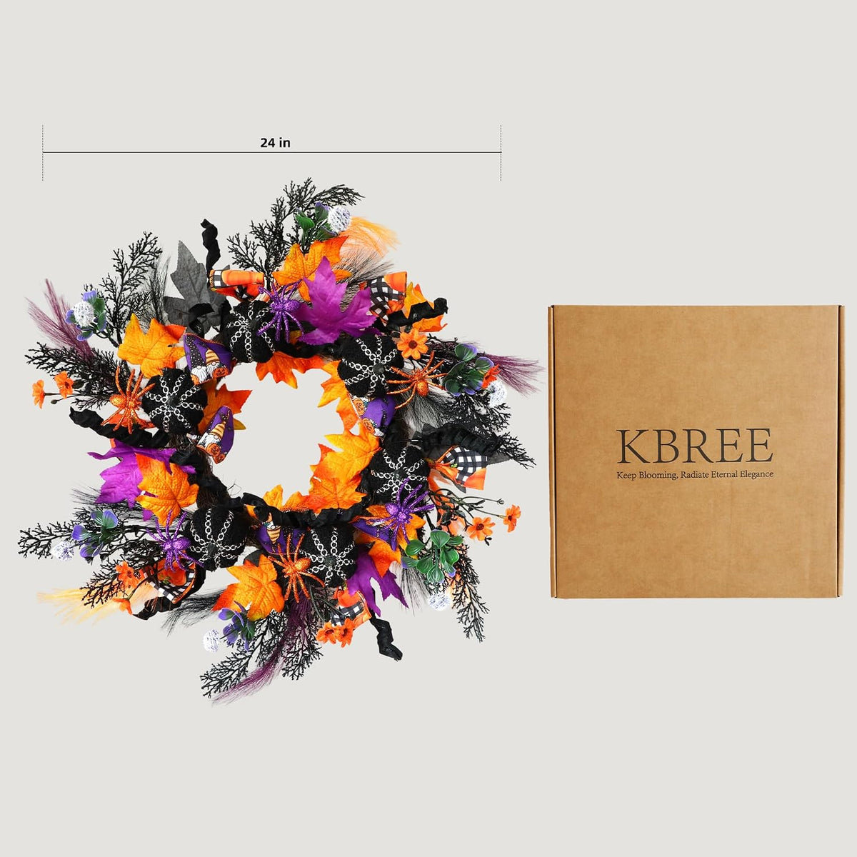 KBREE 22" Halloween Wreath for Front Door, Full Gothic Spooky Autumn Wre...
