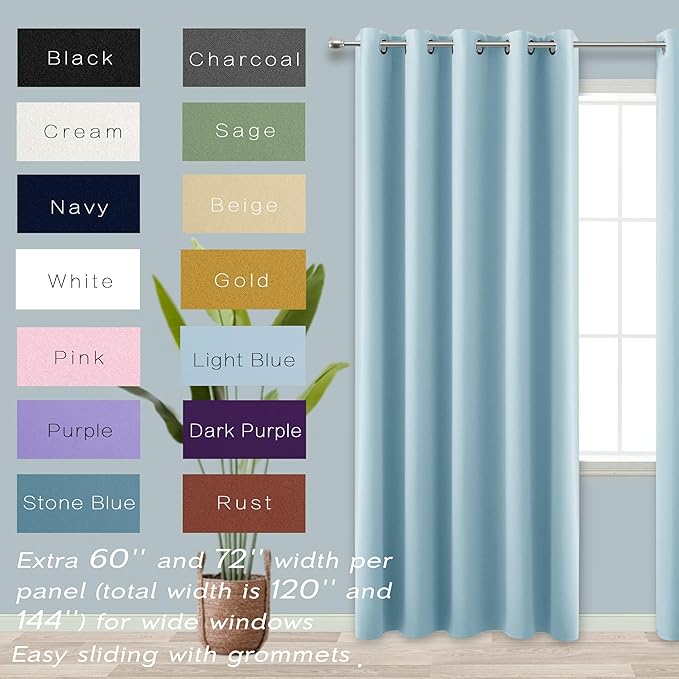 KOUFALL 72x84 Inch Length Light Blue Blackout Curtains - Image 2