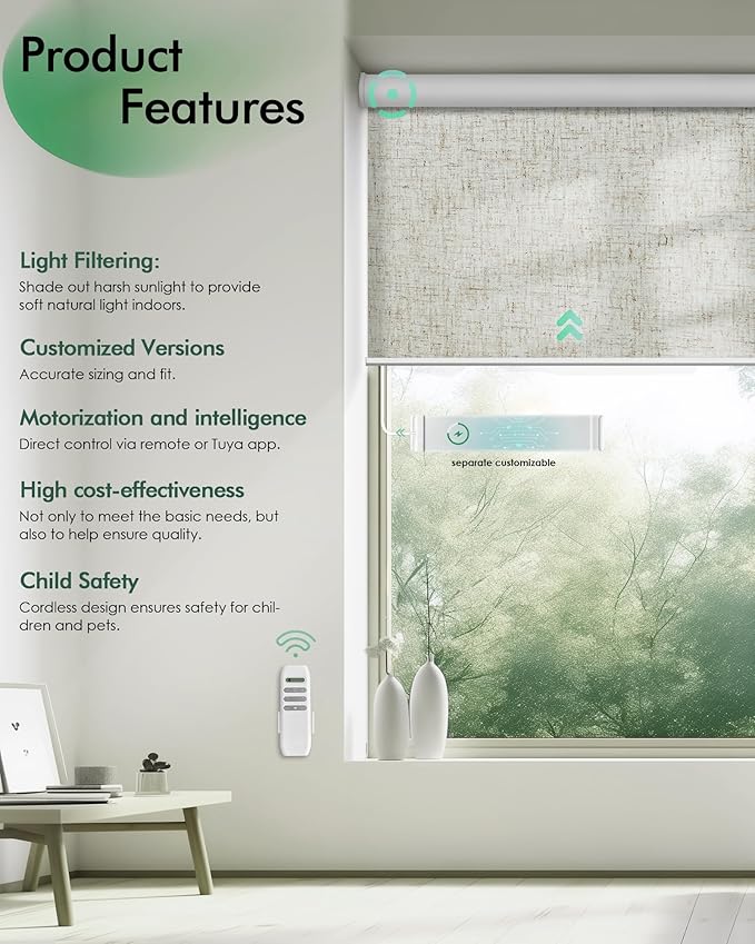 Yoolax Motorized Blinds with Remote, Light Filtering Remote Shades - Image 2