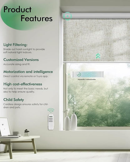 Yoolax Motorized Blinds with Remote, Light Filtering Remote Shades - Image 2