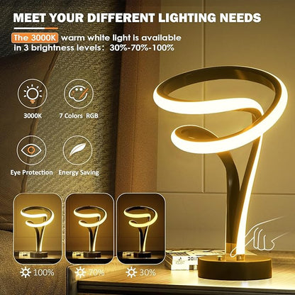 airnasa Modern Spiral RGB Table Lamp, 7 Colors 10 Light Modes LED, Touch - Image 4