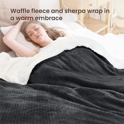 Heated Blanket Electric Blanket Full Waffle, 72x84 Inches Sherpa Fleece Fast - Image 2