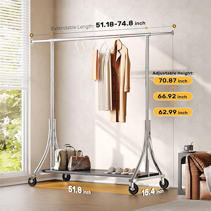 HOKEEPER Clothes Rack with Wood Shelves Height Adjustable Clothing Rack with - Image 9