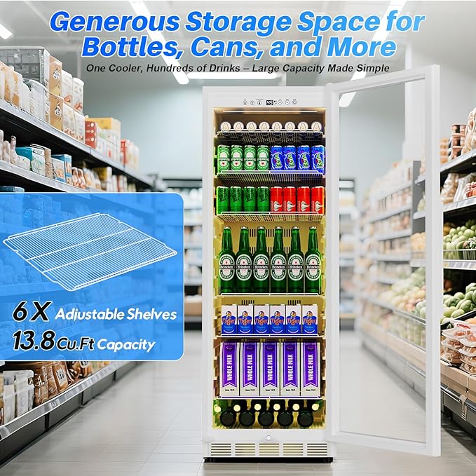 Commercial Display Beverage Fridge: 13.8 Cu Ft Upright Cooler - Image 2