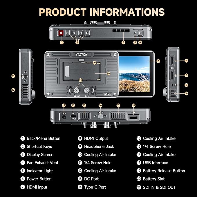 VILTROX DC-X3 2000 Nits SDI Camera Field Monitor Kit - Image 9