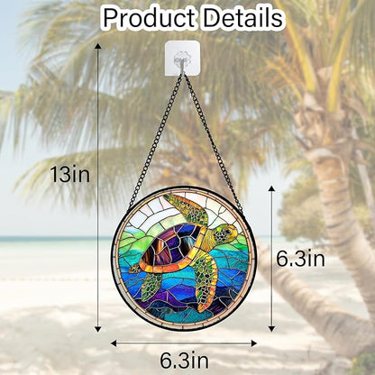 DASTOLL Stained Glass Window Hanging, Colored Turtle Ocean Suncatcher Diamond - Image 4