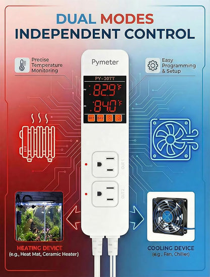 Digital Temperature Controller Dual Probe Reptile Thermostat Controlled Outlet - Image 3