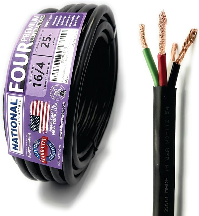 NATIONAL Wire & Cable – 16 AWG 4-Conductor Premium Copper Wire, 25 ft, Stranded by NATIONALWireCable