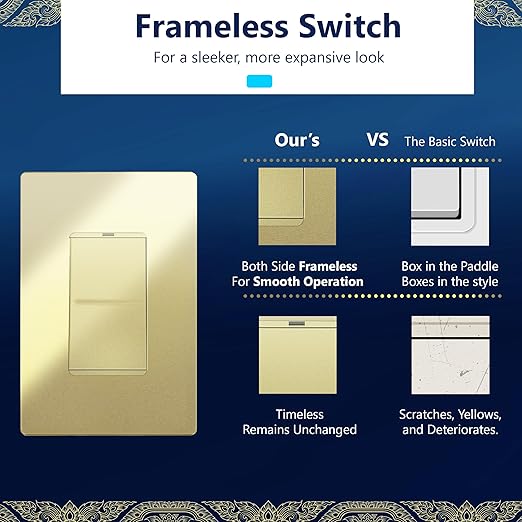 LIDER Minimalist Design Matte Finish Lighted Decorator Switch, Frameless Paddle - Image 5