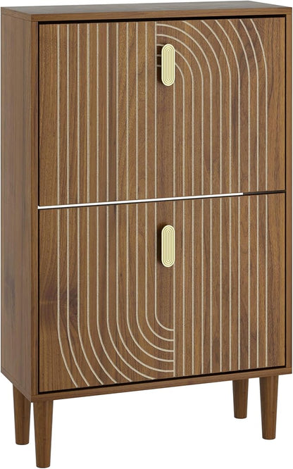 Smuxee Shoe Cabinet with 2 Flip Drawers, 23.6" Walnut Hidden Shoe Storage - Image 8