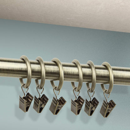 Rod Desyne 10 Count 1-Inch Curtain Rings with Clip for Windows, Antique Brass