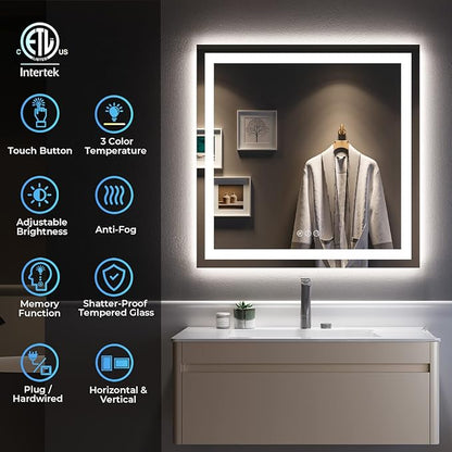 YEELAIT 36x36 Inch LED Bathroom Mirror - Image 2