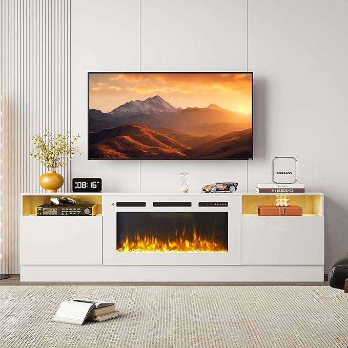 Fireplace TV Stand with Two Hinged Doors by Breezestival