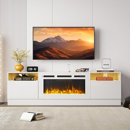 Fireplace TV Stand with Two Hinged Doors by Breezestival