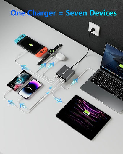 Aluminum Alloy 260W USB C Charger GaN Fast USB C Charging Station 7 Ports 65W - Image 4