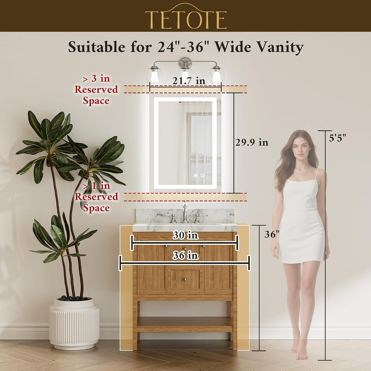 LED Bathroom Mirror 22 x 30 Inch Lighted Bathroom Vanity Mirror with Lights, Brighter Frontlit and Backlit Light up Anti Fog Mirror, 3-Color Dimmable, Shatterproof Tempered Glass, Waterproof