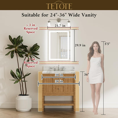 LED Bathroom Mirror 22 x 30 Inch Lighted Bathroom Vanity Mirror with Lights, Brighter Frontlit and Backlit Light up Anti Fog Mirror, 3-Color Dimmable, Shatterproof Tempered Glass, Waterproof