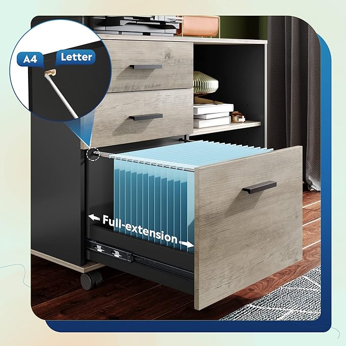 DEVAISE 3 Drawer Mobile File Cabinet, Wood Lateral Filing Cabinet, Printer Stand - Image 4