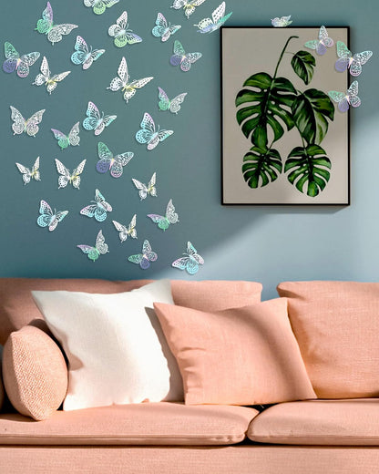72Pcs 3D Butterfly Wall Decor, Laser Butterfly Decorations, 4 Styles 3 Sizes Removable Butterflies Room Decor Butterflies Wall Stickers for Birthday Party Garden Tea Cake Flower Decorations