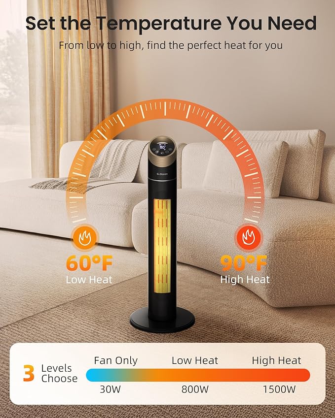 Space Heater for Indoor Use, 1500W Tower Heater - Image 6