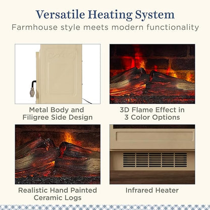 Country Living Infrared Freestanding Electric Fireplace Stove Heater in Cream | - Image 5