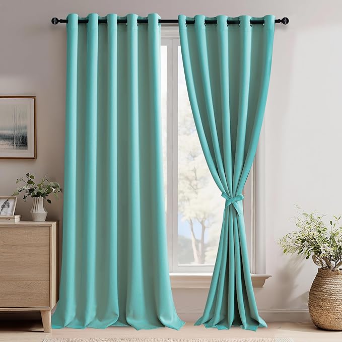 JIUZHEN Turquoise Blackout Curtains by JIUZHEN
